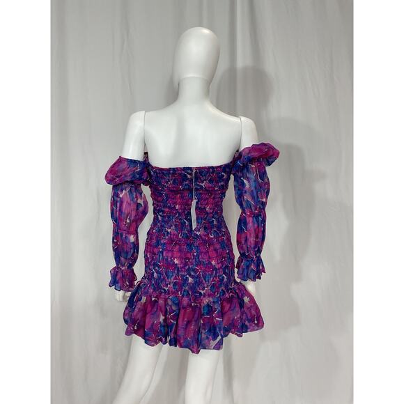 Misa Los Angeles 'Noura' Purple Voile Off Shoulder Mini Dress Size XS - Picture 3 of 5